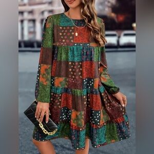 🌟HOST PICK🌟NIP-Plus Size Patchwork Boho Dress